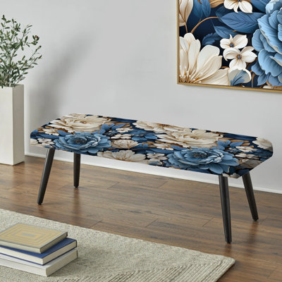 Toile florale exotique bleue et blanche I - Banc rembourré floral noir