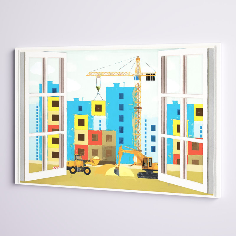 Art sur toile, "Fontanez City Construction Window", H 32 po x l 48 po x P 1,25 po
