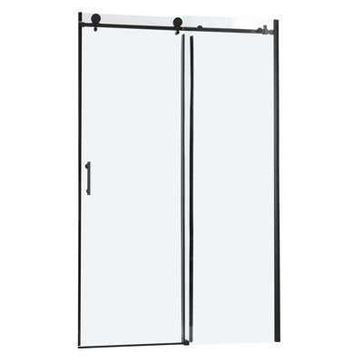 48" W X 76" H Single Sliding Bypass Shower Door With Matte Black Frame, Walk-in Enclosure