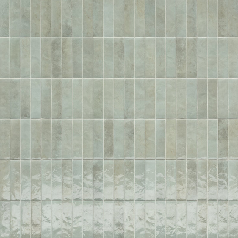 Miniature Soda 2.5" x 9.5" Zellige Porcelain Italian Tiles, Light Green Pearl