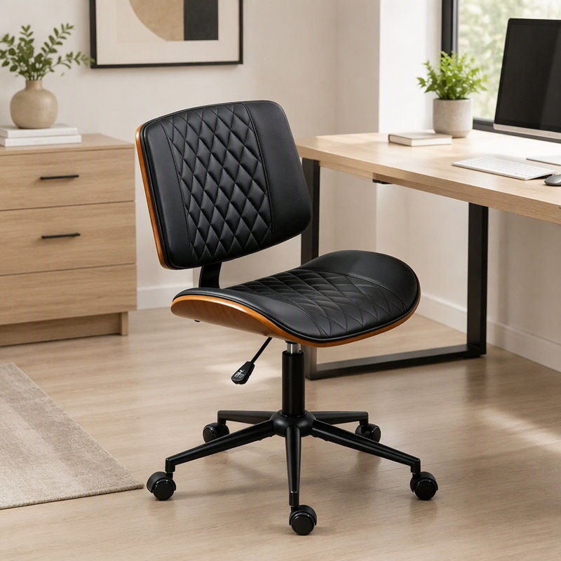Chaise de bureau moderne sans accoudoirs avec dossier ergonomique et tissu mesh respirant pour un confort optimal même après de longues heures d'utilisation.