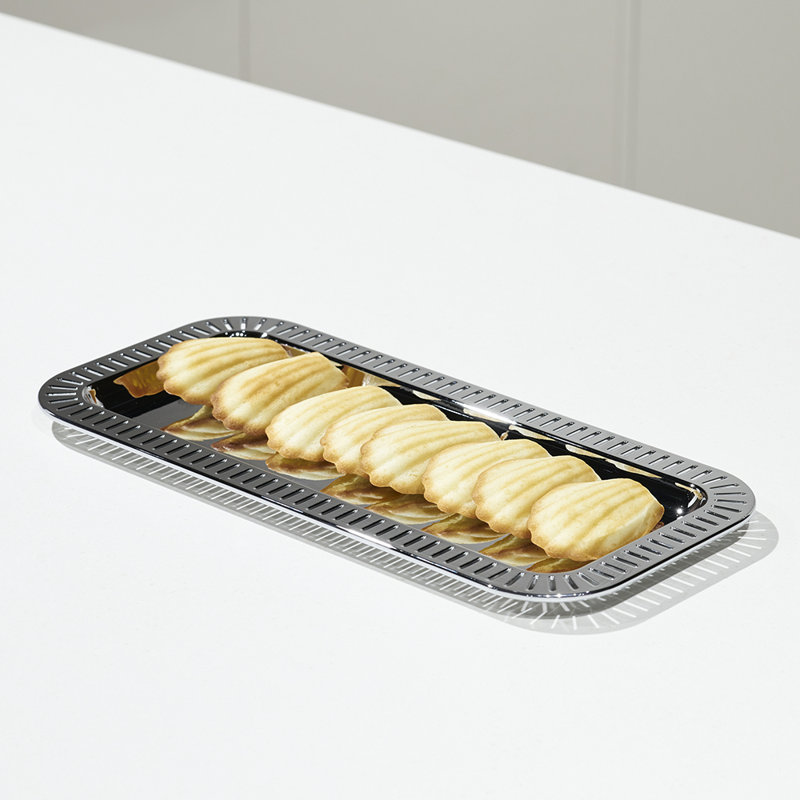 Petit plateau de service rectangulaire Striations, argent