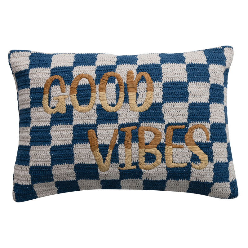 Coussin lombaire à carreaux crocheté, Carreaux bleus / blancs