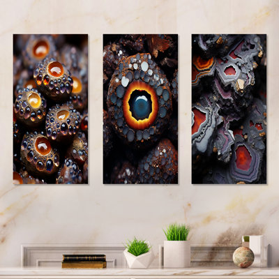 Ensemble de 3 décorations murales en métal noir et orange