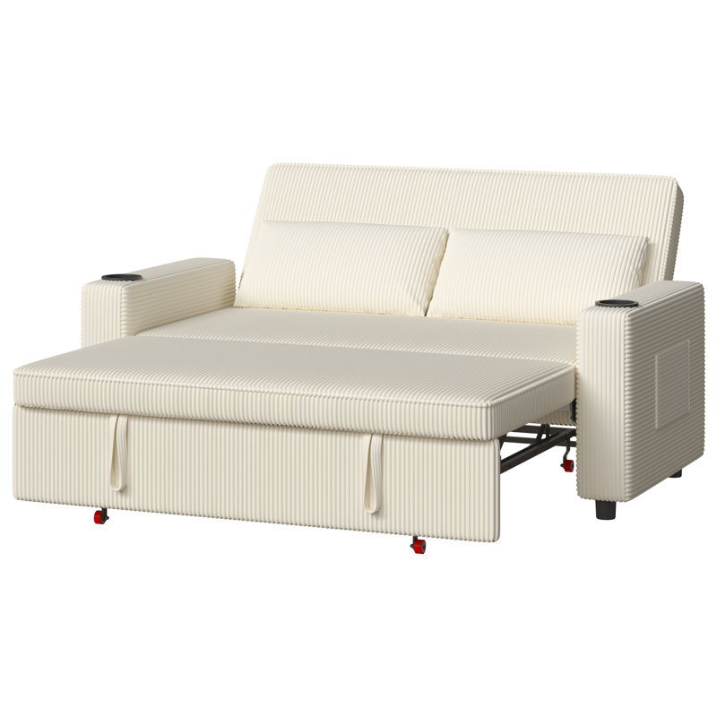 2 Seater Velvet Sofa Bed, Beige