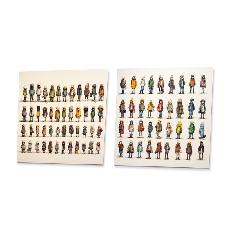 «Gray People Patchwork Childrens Art I», ensemble de 2 reproductions d'art sur métal, H 36 po x l 72 po