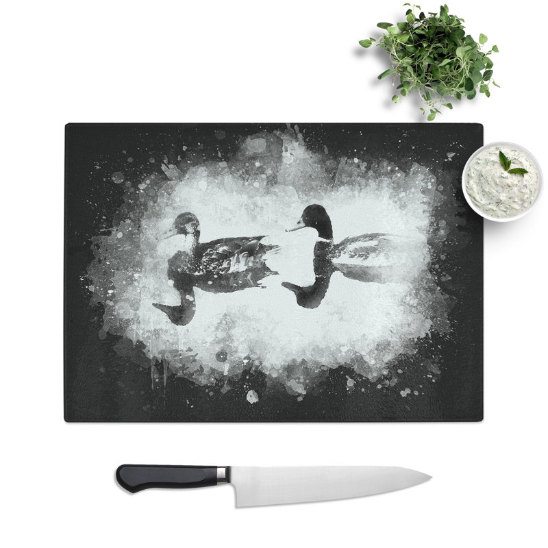 Tempered Glass Mallard Ducks Chopping Board, 20 cm x 28.5 cm