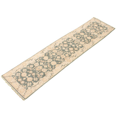 Tapis de couloir en laine gris foncé noué à la main New Age Ushak de conception unique 2 pi 6 po x 9 pi 10 po Bryshawn Tapis décoratif