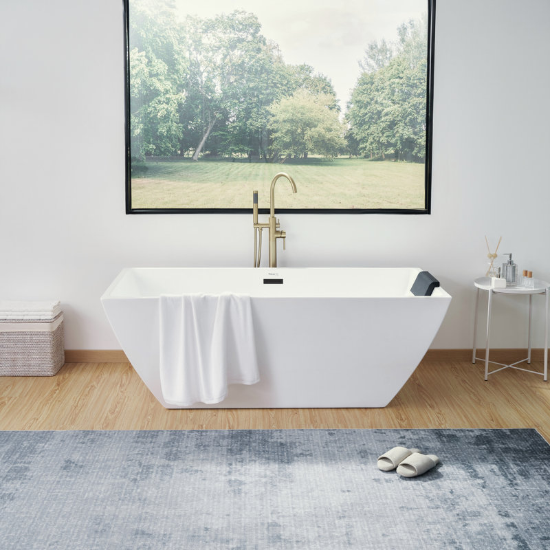 66.9" x 31.5" Freestanding Soaking Bathtub, White/Matte Black
