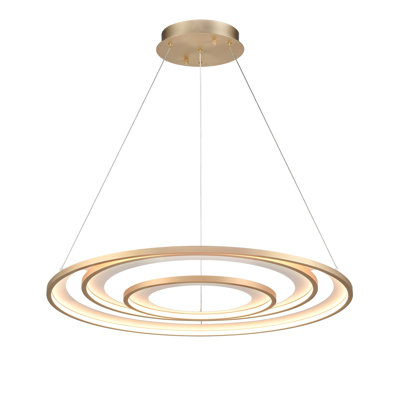 Matt gold and white finish multi ring pendant with an integral LED light source