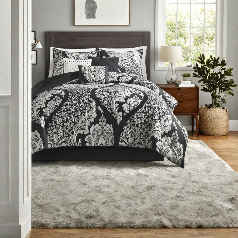 Ensembles de literie en coton noir de qualité supérieure, style damassé grand confort pour maison moderne