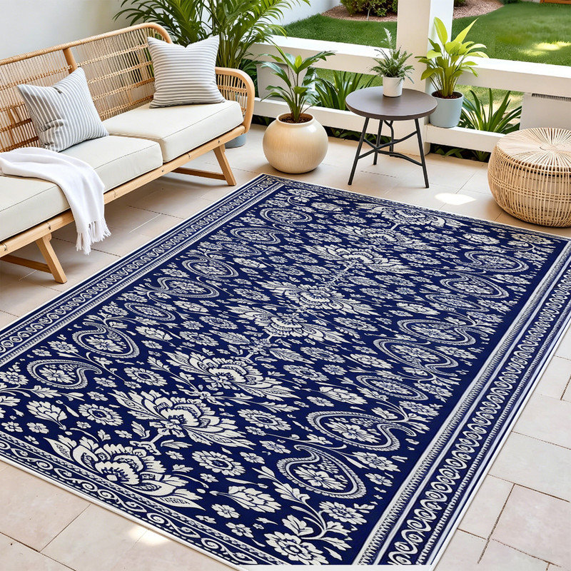  Tapis moderne de moquette intérieure moelleuse de 5 pi x 7 pi avec envers en caoutchouc antidérapant pour la table à manger, motif floral cachemire