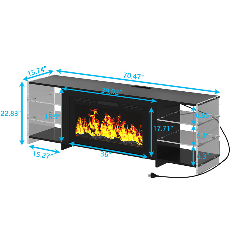 Eland 70.47'' TV Stand With Electric Fireplace, Black