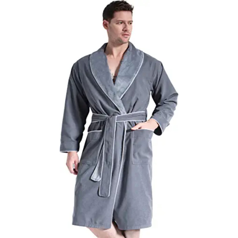 Peignoir en microfibre doublé en peluche pour homme - Peignoir d'hôtel de luxe, longueur genou, peignoir chaud - Peignoirs de spa de qualité pour homme