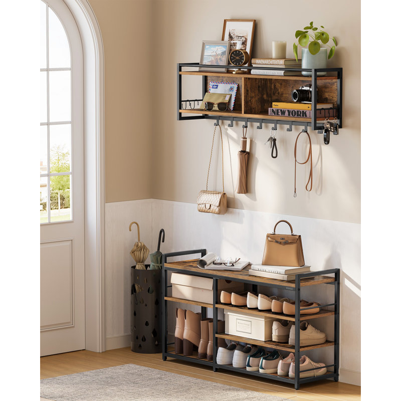 Coat Rack Shoe Bench Set, Brown