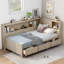 Lit de jour simple en bois avec tablettes de rangement et 3 tiroirs, lait blanc antique, fabrication, aucun sommier requis et solide-766901269