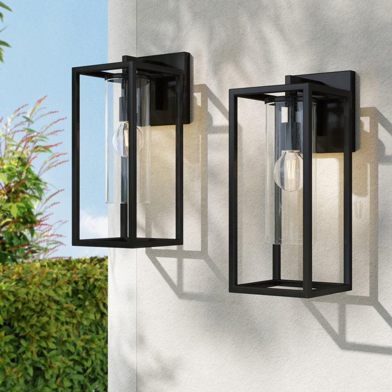 Tiernan 1-Light Outdoor Wall Lantern (Set of 2), 15.75" H x 6.25" W x 8.05" D, Black
