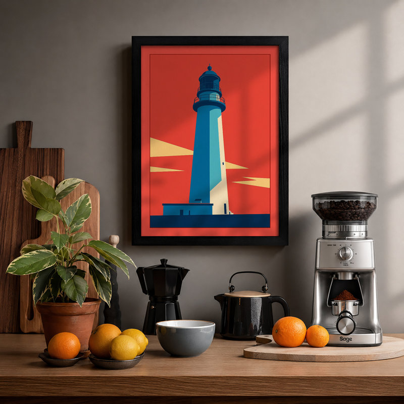 Lighthouse at Dawn Geometric - Framed Print, A3 - 42.0 x 29.7 cm, Black