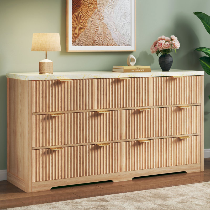 Commode 7 tiroirs cannelée, grande commode en bois