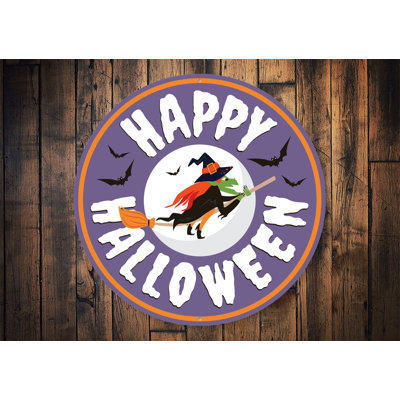 Signe d'Halloween en aluminium «Happy Halloween Witch»