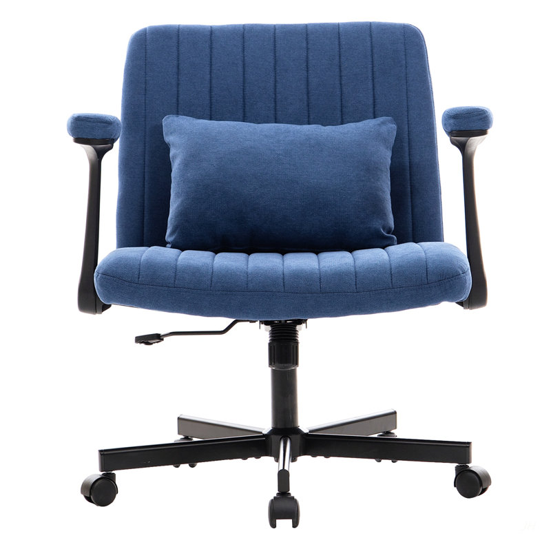 Criss Cross Armrest Office Chair With Wheels - Modern For Home Office, Meditation & Creative Work, Blue
