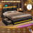 Full Size Upholstered Platform Bed Frame with Charging Station, 4 Drawers and LED Lights, Heavy Duty, No Box Spring Needed-939752411-966360067