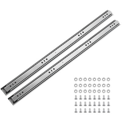 Coulisses de tiroir robustes, rails latéraux de 86 cm (34 po), capacité de charge de 120 kg (265 lb), idéales pour les armoires, les cuisines, les établis et les véhicules récréatifs, conception à extension complète en 3 points avec roulements à billes, construction en acier au carbone, vis et écrous inclus, 1 paire