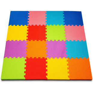 Tapis de jeu ToyVelt 12 x 12 16 tuiles - tapis de jeu multicolore emboîtable - grands carreaux de sol en mousse éducative pour ramper, faire de l'exercice, jouer, jouer (Ensemble de 16)