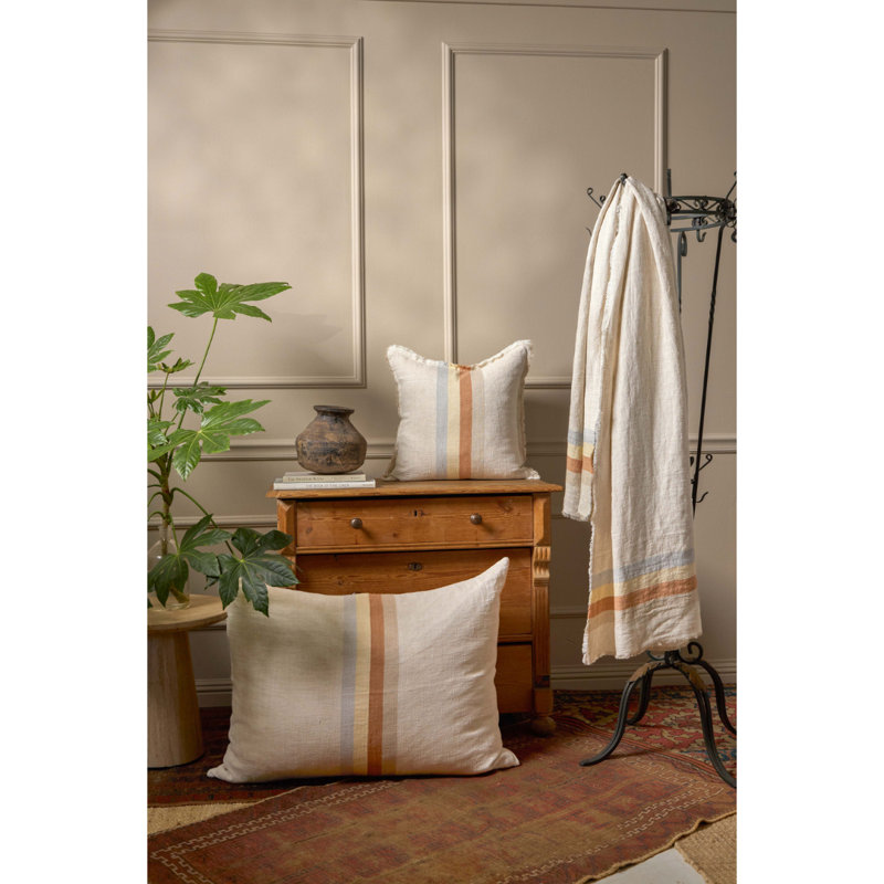 Burke Fringed Linen Reversible Throw Pillow
