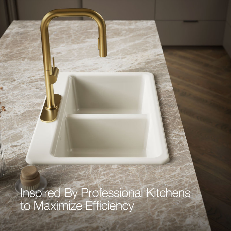 Riverby 33 In. Top-Mount Double-Bowl Kitchen Sink, 3 hole, Biscuit, Double-equal bowls