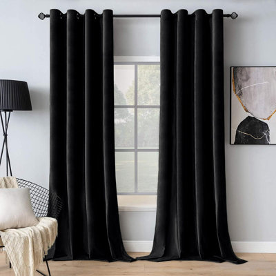 Velvet Curtains 84 Inches Long Room Darkening Blackout Curtains With Grommet Top For Bedroom/Living Room Light Blocking Thermal Insulating Soundproof Set Of 2, Black
