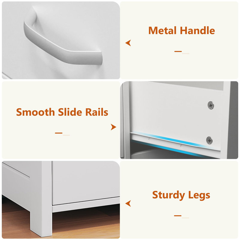 Jaylianiz 6 - Drawer Dresser with Power Outlet, Chest of Drawers with LED Lights and Open Storage, White