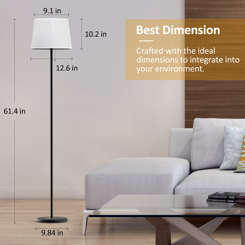 Garnon 61.4'' Standing Floor Lamp with 3-Way Dimmable Bulb Included for Living Room, Bedroom, White