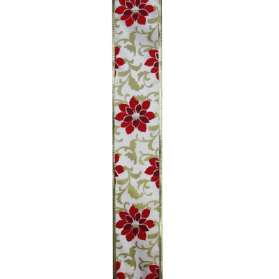 Bobines de Noël rouges à motif de poinsettias rouges - 2,5 x 120 verges au total