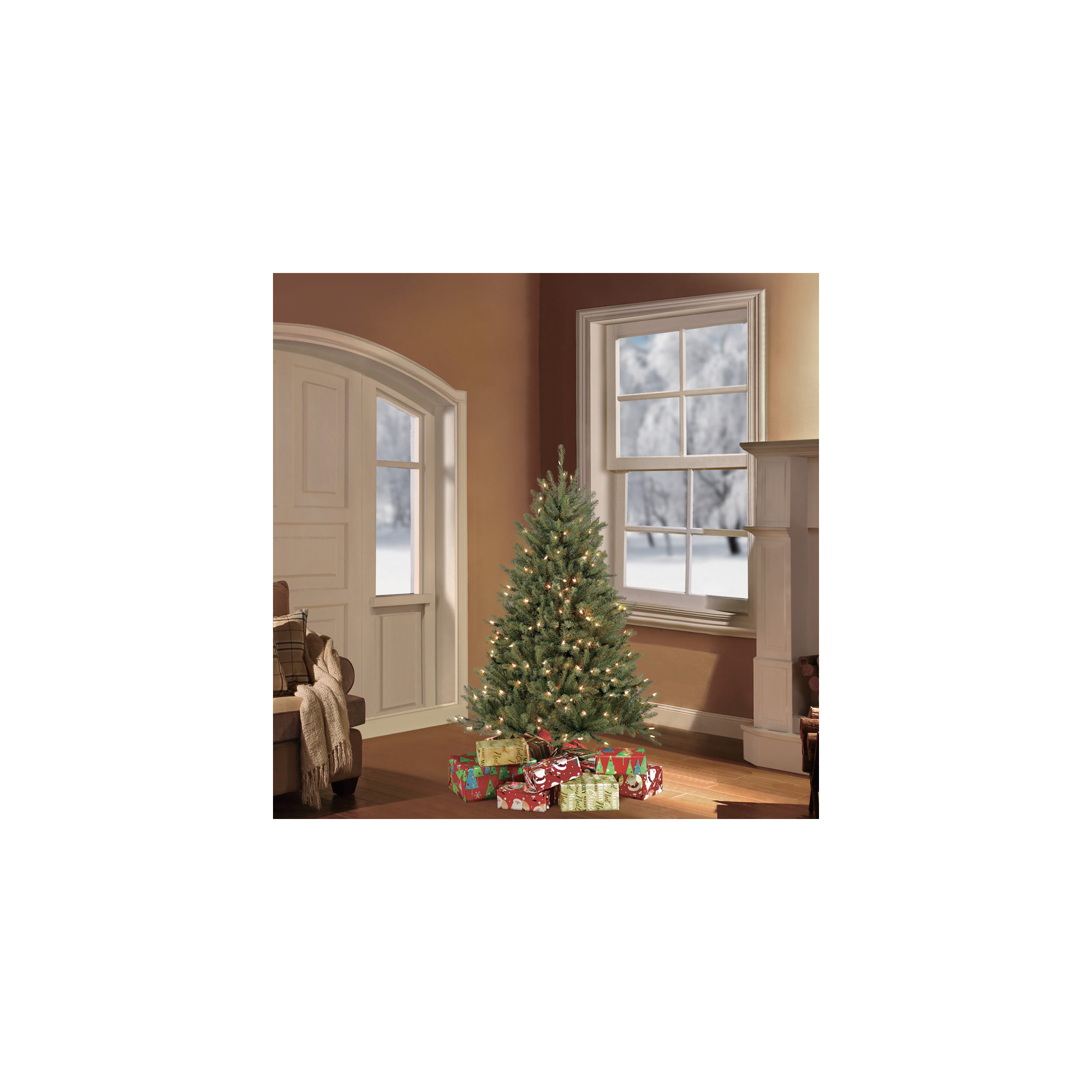 Lighted Artificial Fir Christmas Tree, 4.5' H