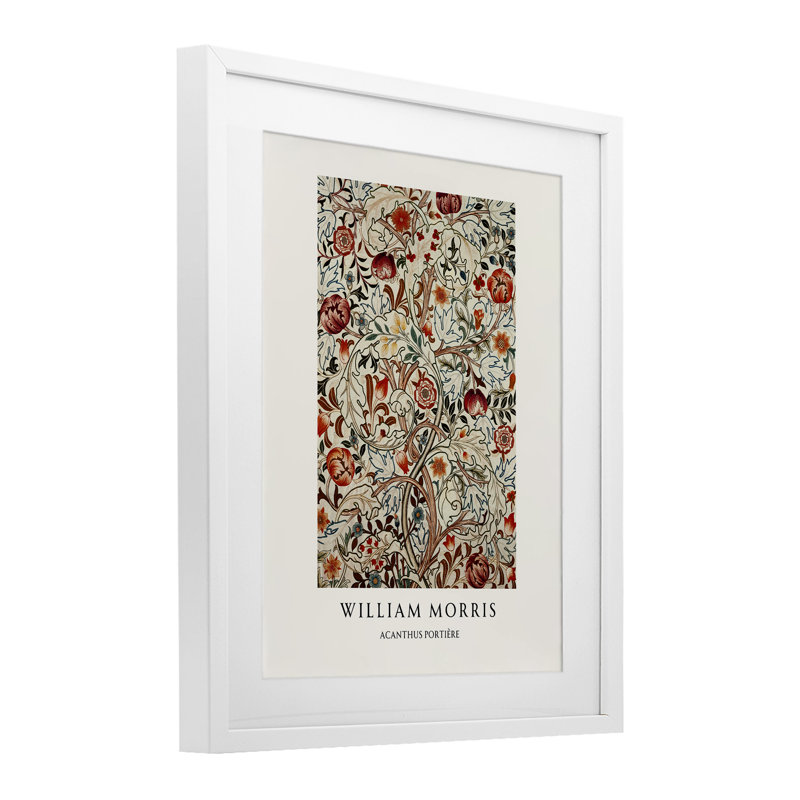 Reproduction sous verre à pois rouges William Morris, design par Vintage Hustle, H 21 po x l 17 po, Cadre blanc côtier