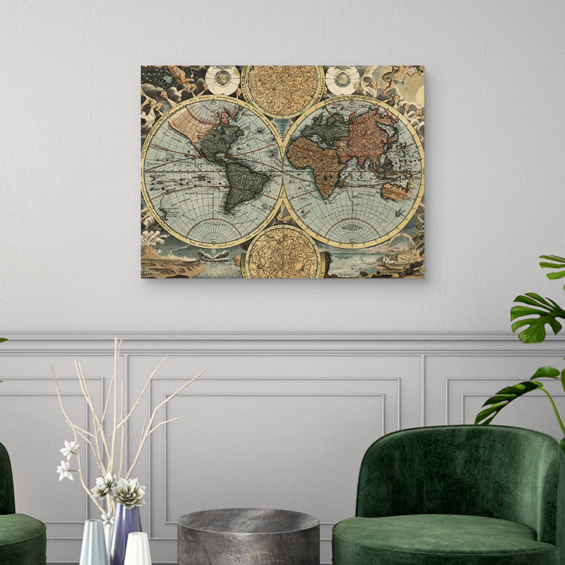 Carte du monde antique - impression sur toile tendue