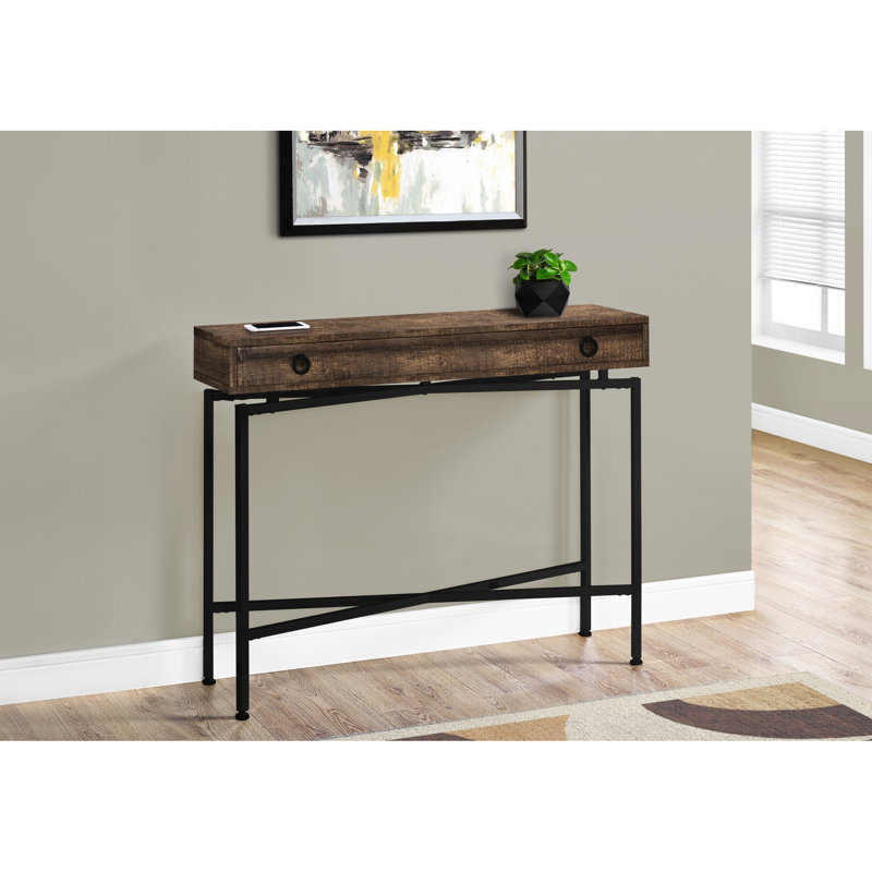 Console avec surface brune - métal noir, décoration de chambre à coucher, tiroir d'entrée brun, fabrication en métal