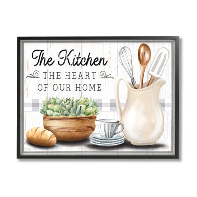 Stupell Industries Bb-004-framed Kitchen Heart Of Home By Elizabeth Tyndall Single Picture Frame Print On Canvas In Midnight Black Framed Giclee