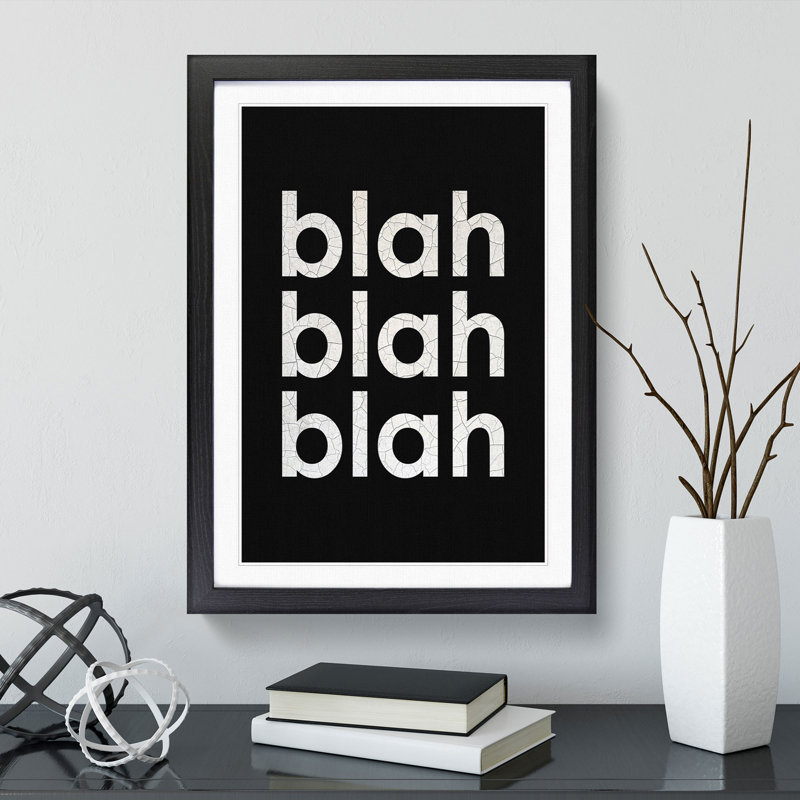 Blah Blah Blah Black Cracked - Picture Frame Typography, 36cm H x 27cm W x 2cm D, Black