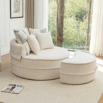 Très grand canapé-lit rond en chenille de 47 po (avec repose-pieds)