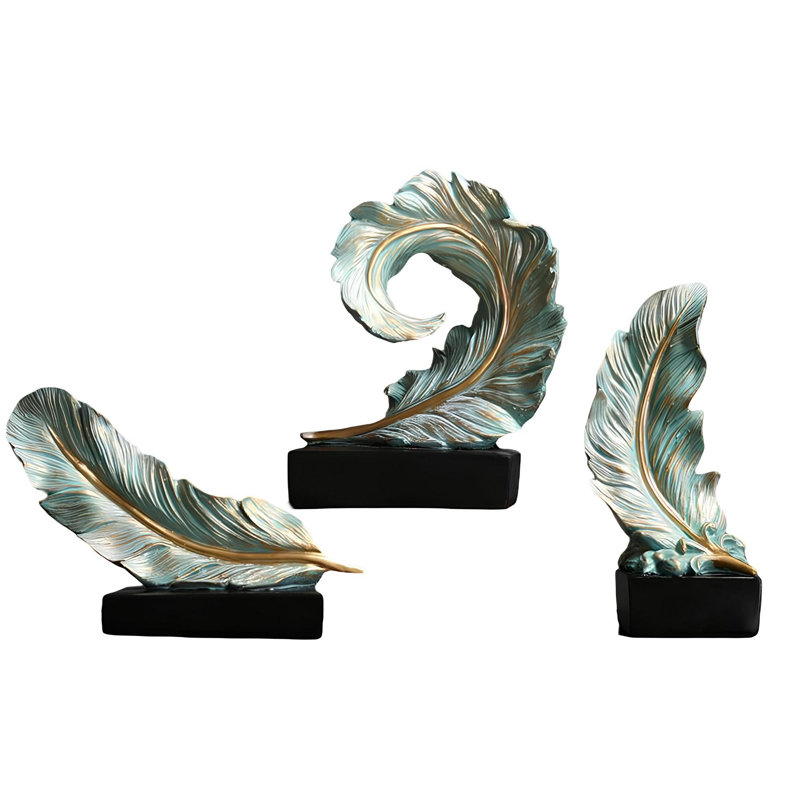 Ensemble d'objets décoratifs élégants (3 pièces), couleur menthe, tailles: 7,5 x 8,3 x 4,7 pouces, 11,8 x 3,9 pouces, 10,2 x 9,4 x 4,3 pouces | 100% polyester, décoration élégante pour le salon et le bureau