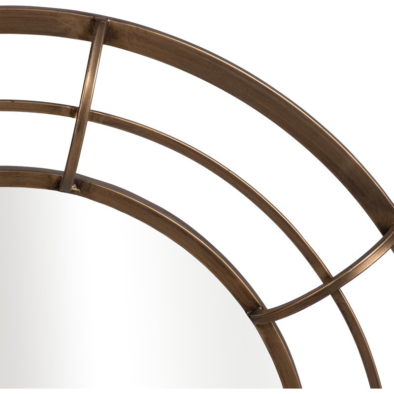 Modern Metal and Glass Wall Mirror with Openwork Frame - Contemporary Round Decorative Accent., Gold 