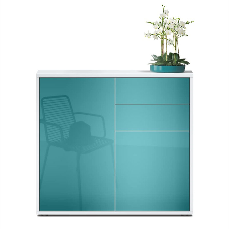 Canica 2 - Door Standard Accent Cabinet, White Matt/Teal High Gloss