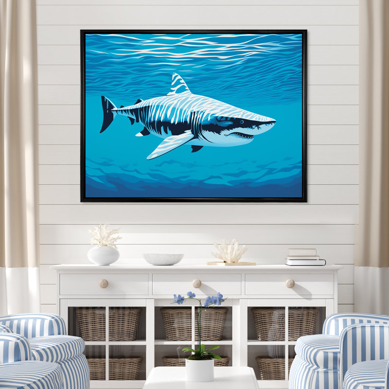 " Tiger Shark Territory ", 16" H x 32" W x 1" D, Black Floater Framed