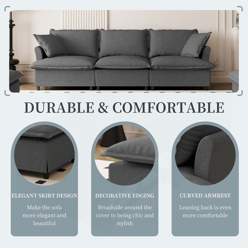 Canapé modulaire 103,5 po Chenille, Gris