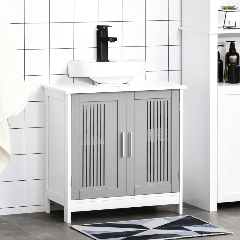 Grey And White Under Sink Storage - Bathroom Cabinet With 2 Doors, Space Saving, Adjustable Shelves, Build In & , Holds Daily Necessities