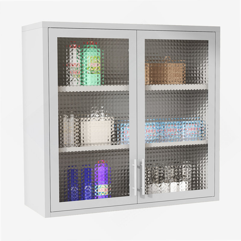 Armoire murale rétro blanche avec portes en verre gaufré
