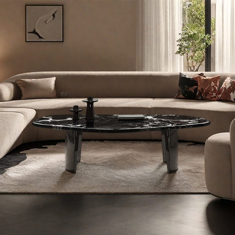 Table de salon de forme irrégulière en marbre, H 15,7 po x L 59,1 po x l 31,5 po