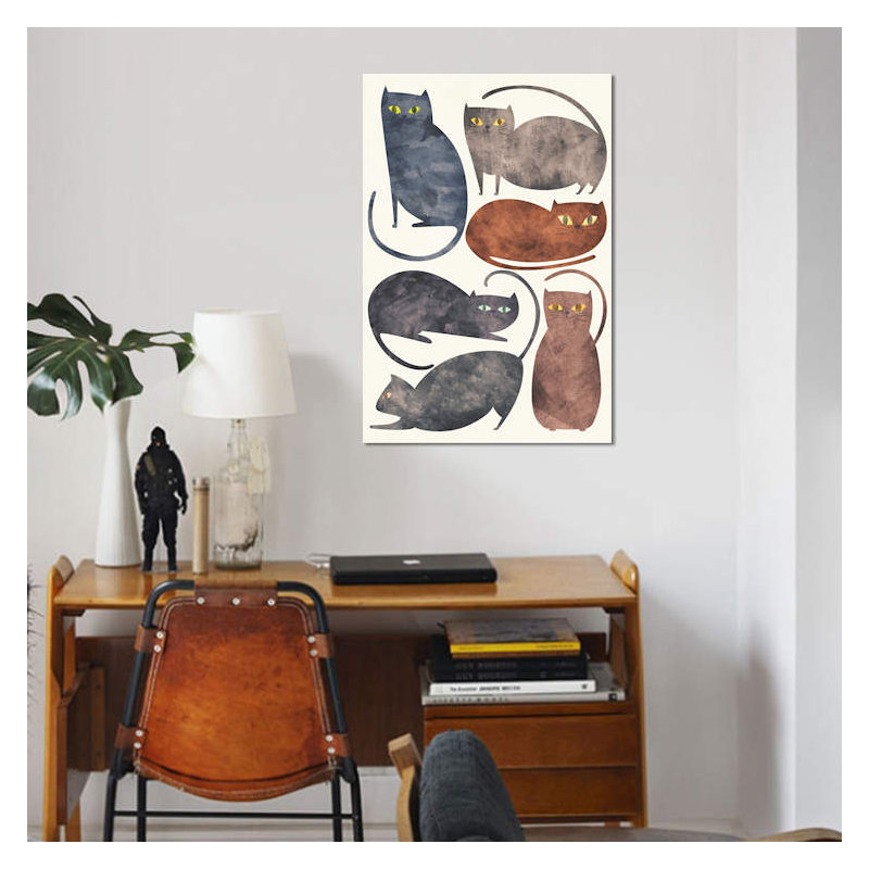 « chats », art sur toile, H 26 po x l 18 po x P 1,5 po, Toile avec cadre noir, Non mat